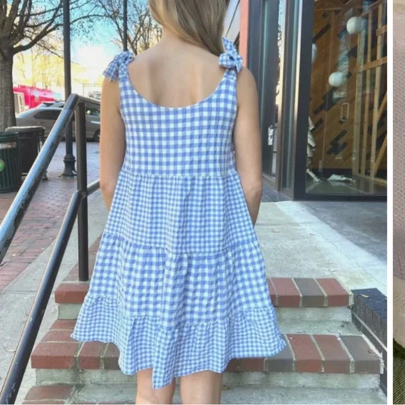 &merci Green Gingham shoulder tie strap dress - Picture 5 of 8